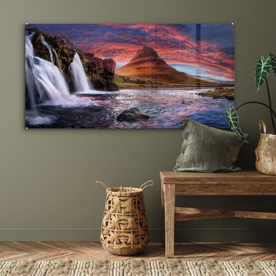 Peinture sur verre - Photo sur verre - Islande - Cascade - Berg - Verre acrylique - Décoration murale - Peinture cascade - Peinture sur verre - 120x60 cm - Décoration murale