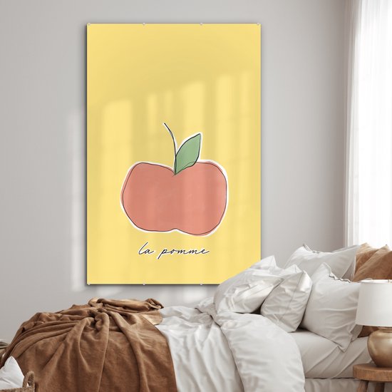 MuchoWow® Peinture sur verre 100x150 cm - Peinture sur verre acrylique - Pomme - Fruit - Texte - Photo sur verre - Peintures