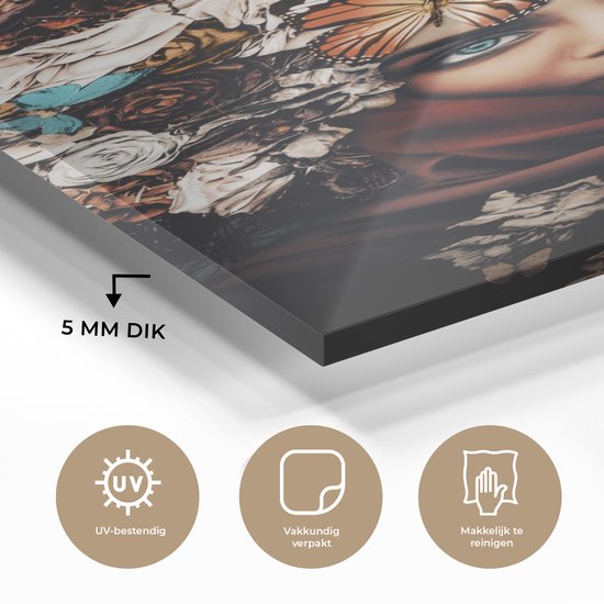 Peinture sur Verre - Fleurs - Papillon - Femmes - Foulard - 60x120 cm - Peintures sur Verre Peintures - Photo sur Glas