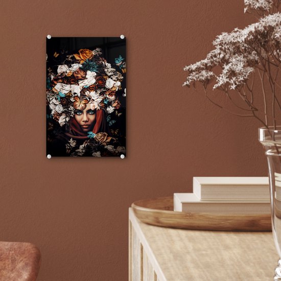 Peinture sur Verre - Fleurs - Papillon - Femmes - Foulard - 20x30 cm - Peintures sur Verre Peintures - Photo sur Glas