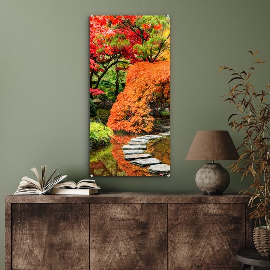 Peinture sur verre - Photo sur verre - Arbres - Pierres - Chemin - Nature - Japonais - Verre acrylique - Décoration murale - 40x80 cm - Peinture sur verre nature - Décoration murale - Peinture sur verre - Peintures de salon