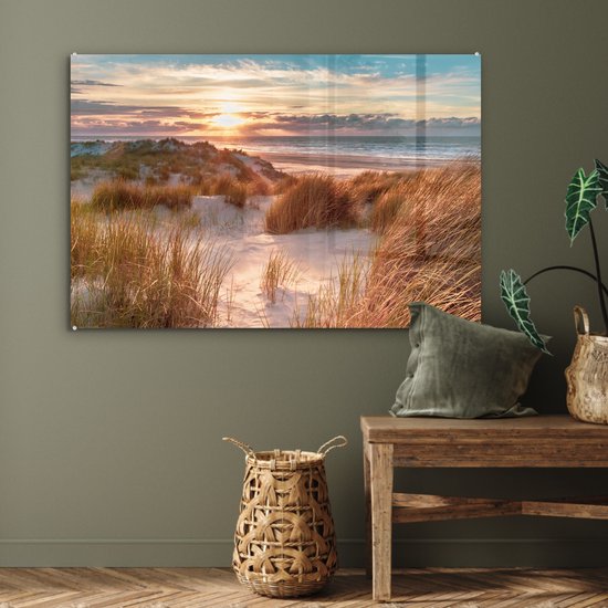 Peinture sur verre - Feuille acrylique - Plage - Mer - Dune - Photo sur verre - Peinture sur verre - Décoration murale - 120x80 cm - Verre acrylique - Peintures de salon