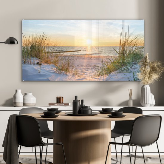 Peinture sur verre - Feuille acrylique - Mer - Dunes - Paysage - Peinture sur verre - Photo sur verre - Verre acrylique - Décoration chambre - Décoration Décoration murale - 120x60 cm - Peintures salon