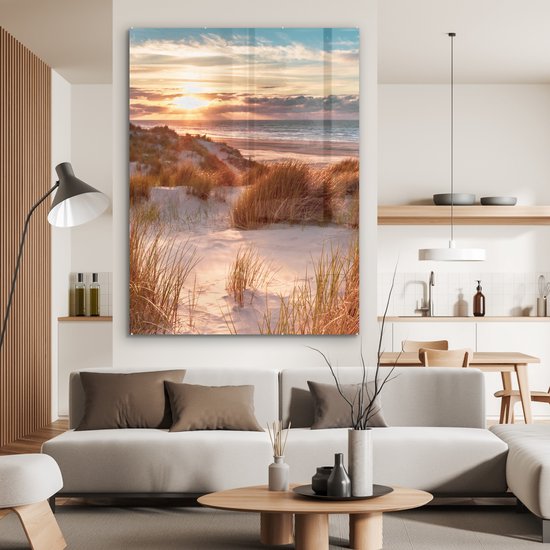 Peinture sur verre - Plaque acrylique - Plage - Mer - Dune - Photo sur verre - Peinture sur verre - Décoration murale - 120x160 cm - Verre acrylique - Peintures de salon