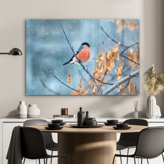 MuchoWow® Peinture sur Verre - Neige - Vogel - Animal - 120x80 cm - Peintures sur Verre Peintures - Photo sur Glas