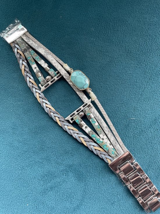 Apple Watch Bracelet montre bohème style indien 44 mm cuir et perles