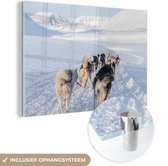 MuchoWow® Peinture sur verre 120x80 cm - Peinture acrylique sur verre - Huskies tirant un traîneau à chiens - Photo sur verre - Peintures