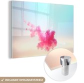 MuchoWow® Glasschilderij 120x80 cm - Schilderij acrylglas - Roze wolk - Foto op glas - Schilderijen