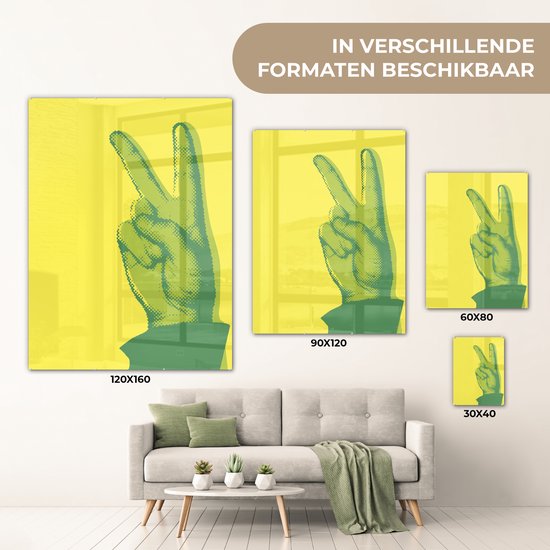 MuchoWow® Peinture sur verre 60x80 cm - Peinture sur verre acrylique - Deux doigts vers le haut - Photo sur verre - Peintures