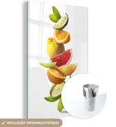 MuchoWow® Glasschilderij 40x60 cm - Schilderij acrylglas - Fruit - Citrus - Wit - Foto op glas - Schilderijen