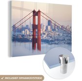 MuchoWow® Glasschilderij - Mistig rond de Golden Gate Bridge en San Francisco - 60x40 cm - Acrylglas Schilderijen - Foto op Glas