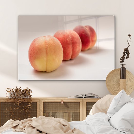 MuchoWow® Peinture sur Verre - Gros plan du dessous d'une pêche - 120x80 cm - Peintures sur Verre Acrylique - Photo sur Glas