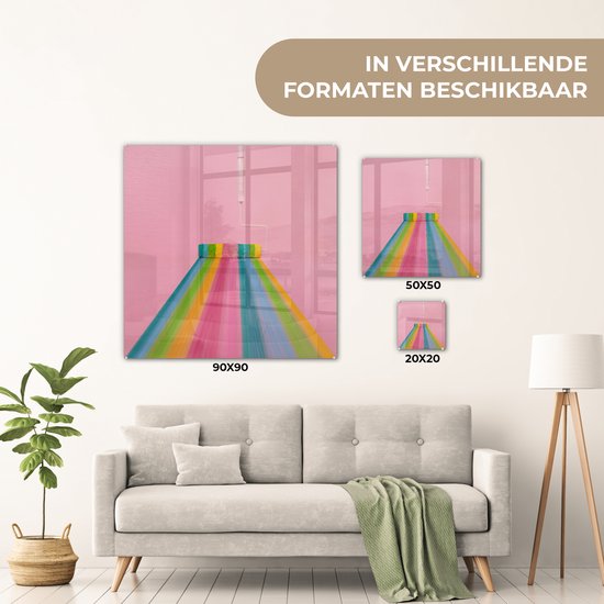 MuchoWow® Peinture sur verre 50x50 cm - Peinture sur verre - Rouleau à peinture qui fait des rayures arc-en-ciel - Photo sur verre acrylique - Peintures