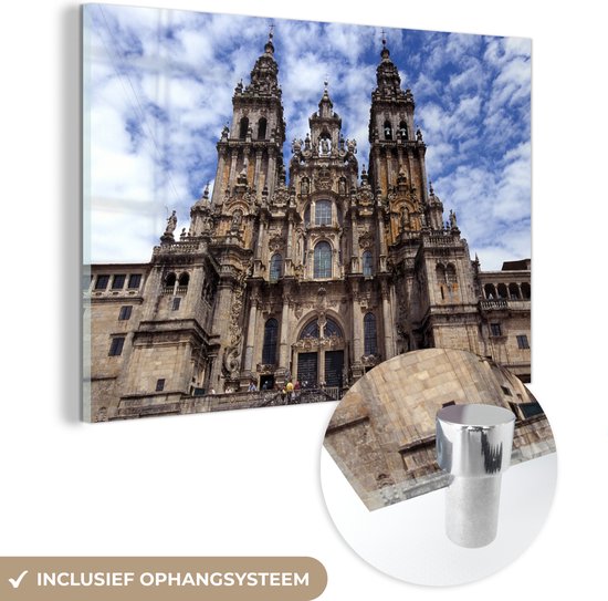 MuchoWow® Glasschilderij 180x120 cm - Schilderij acrylglas - De Santiago de Compostela kathedraal in Spanje - Foto op glas - Schilderijen