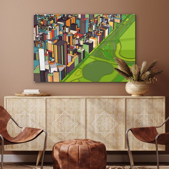 MuchoWow® Peinture sur verre 90x60 cm - Peinture sur verre acrylique - Illustration parc central - Photo sur verre - Peintures