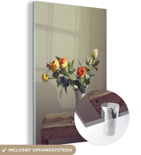 MuchoWow® Peinture sur verre - Roses - Oranje - Bois - 80x120 cm - Peintures sur verre acrylique - Photo sur Glas