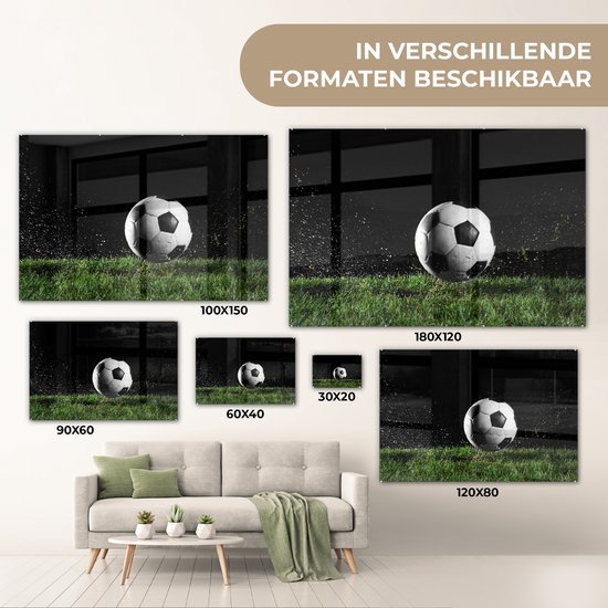 Peinture sur verre - Voetbal dans l'herbe - 120x80 cm - Peintures Plexiglas