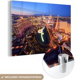 MuchoWow® Glasschilderij 120x80 cm - Schilderij acrylglas - Las Vegas - Casino - Eiffeltoren - Foto op glas - Schilderijen
