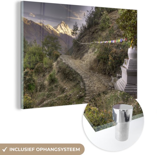 MuchoWow® Glasschilderij 60x40 cm - Schilderij acrylglas - Zonsopgang aan Mount Everest in Nepal - Foto op glas - Schilderijen