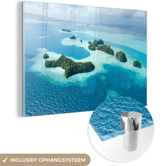 MuchoWow® Glasschilderij 90x60 cm - Schilderij acrylglas - Tropische eilanden luchtfoto - Foto op glas - Schilderijen