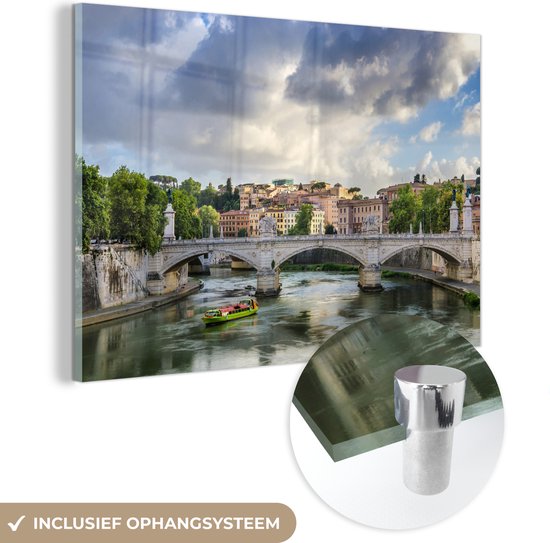 MuchoWow® Glasschilderij 120x80 cm - Schilderij acrylglas - Brug over de Tiber in Rome, Italië - Foto op glas - Schilderijen