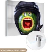 MuchoWow® Glasschilderij 80x60 cm - Schilderij acrylglas - Screaming watermelon - Foto op glas - Schilderijen
