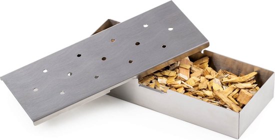 AMAZY BBQ Smoke Box van roestvrij staal voor grillrookoven, twee spikes twee houten zakken (beuken/eiken), rookoven van roestvrij staal om je vlees en vis een traditionele rooksmaak te geven