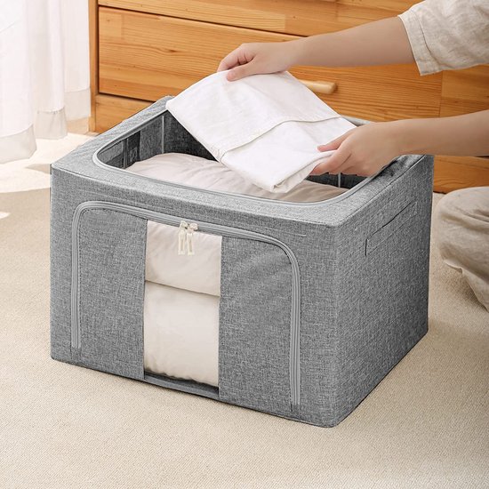 Boîte De Rangement Multifonctionnelle Pliable Pour Vêtements En Imitation Lin, Grande [fermeture
