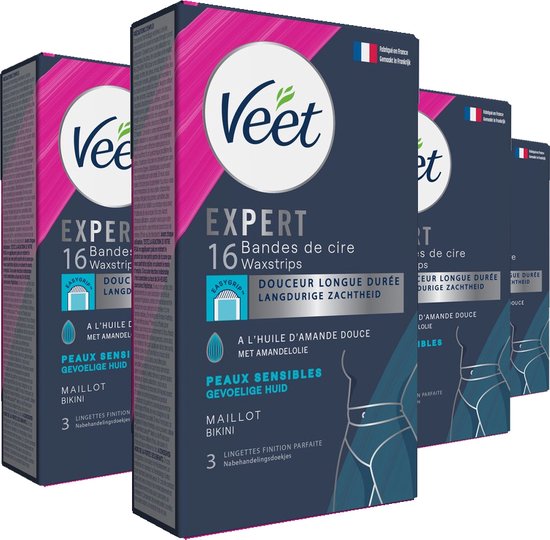 Veet Expert Ontharingsstrips - Bikinilijn - Gevoelige huid - 16 stuks - 4 stuks - Voordeelverpakking