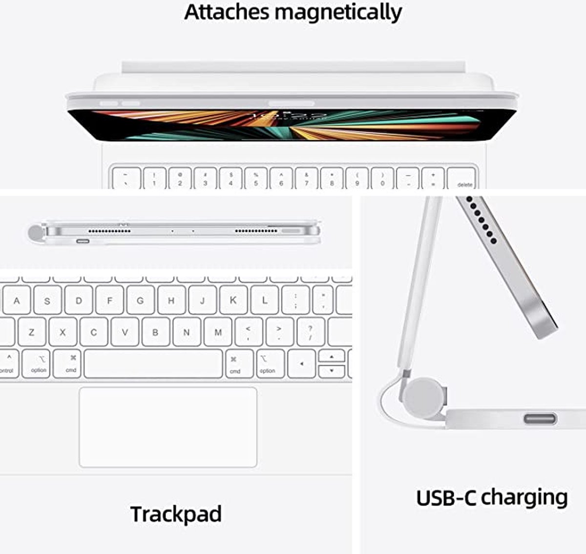 Toetsenbord Hoes Geschikt Voor Apple iPad Air 2024 (11 Inch) / Air 2020/2022 (10.9 Inch) - Bluetooth Magnetisch Keyboard Case - met Touchpad Muis en Verlichting - QWERTY - Wit — cadeau in Telefoon & Tablet - foto 4
