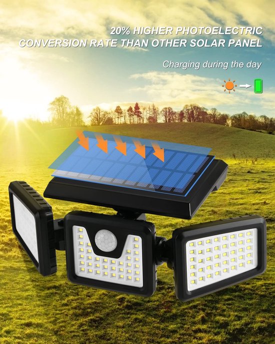 gabless Buitenlamp op zonne-energie, zaklamp op zonne-energie, 96 leds, zonnelamp voor buiten, tuin, IP65, waterdicht, zonnelamp voor buiten, tuin