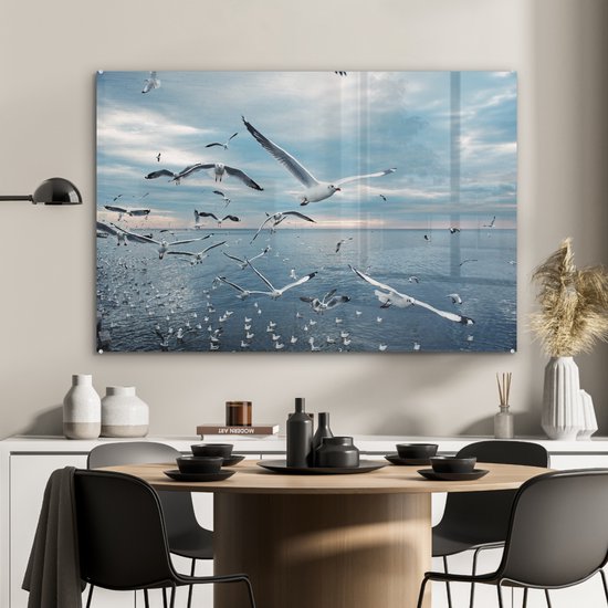 MuchoWow® Peinture sur Verre - Gros Plan Volée de Mouettes - 120x80 cm - Peintures sur Verre Peintures - Photo sur Glas