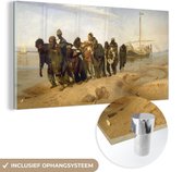 MuchoWow® Glasschilderij 160x80 cm - Schilderij acrylglas - Volga boatmen - Schilderij van Ilya Repin - Foto op glas - Schilderijen
