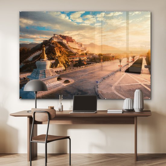 Impressionnant coucher de soleil au Palais du Potala Plexiglas 180x120 cm - Tirage photo sur Glas (décoration murale plexiglas) XXL / Groot format!