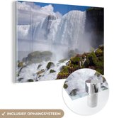 MuchoWow® Glasschilderij 120x80 cm - Schilderij acrylglas - Rotsformaties voor de Niagarawatervallen - Foto op glas - Schilderijen