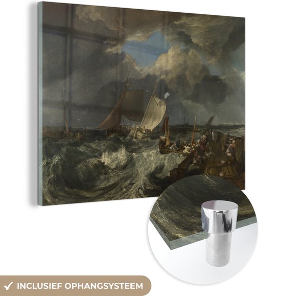 MuchoWow® Peinture sur verre 160x120 cm - Peinture sur verre acrylique - Jetée de Calais - Peinture de Joseph Mallord William Turner - Photo sur verre - Peintures