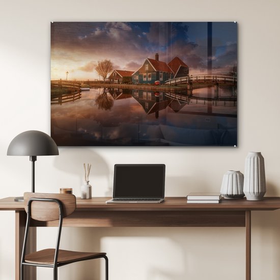 MuchoWow® Peinture sur Verre - Zaanse schans - 90x60 cm - Peintures sur Verre Acrylique - Photo sur Glas