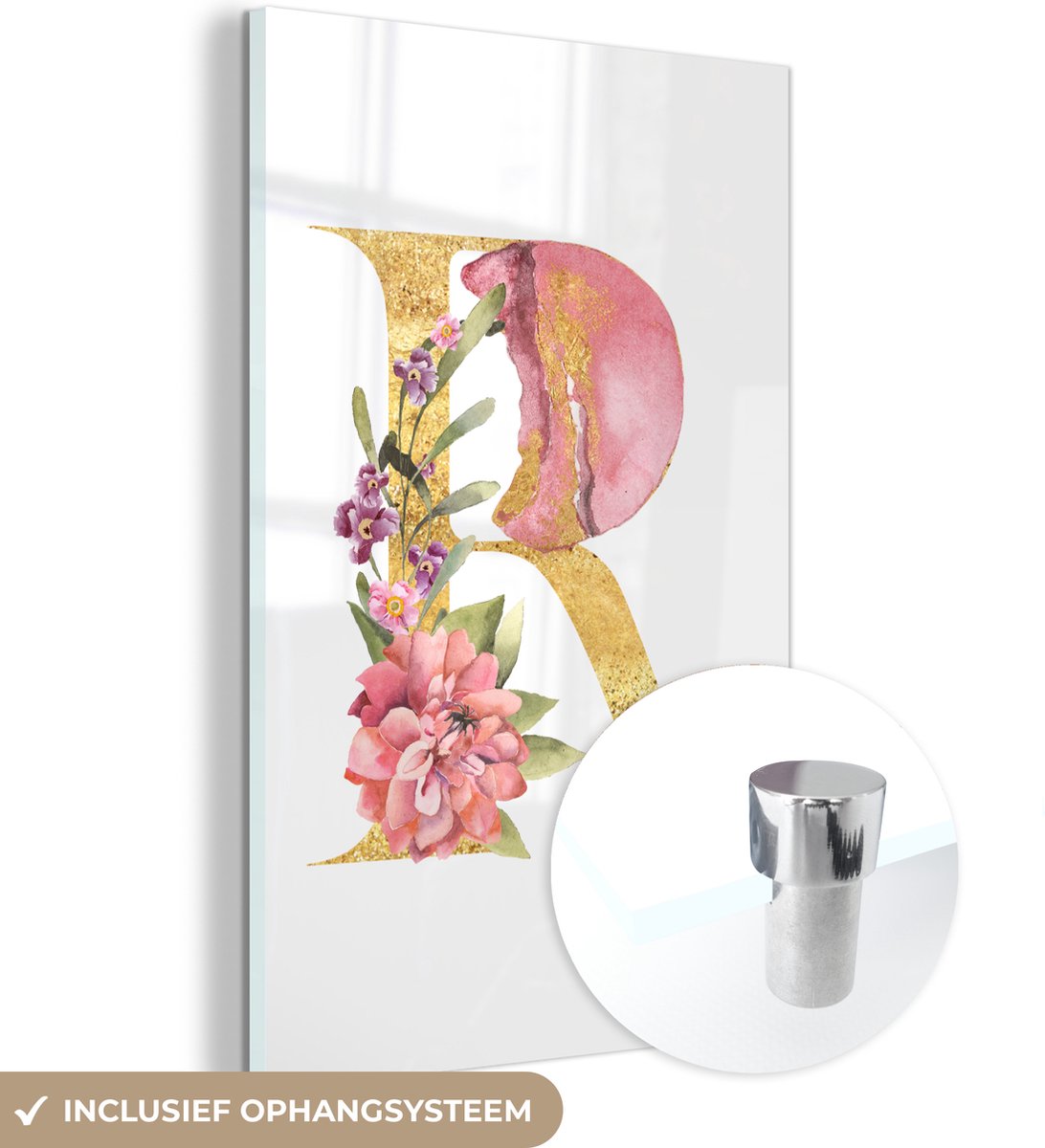 ® Glasschilderij 60x90 cm - Schilderij acrylglas - Waterverf - Kleuren - Bloemen - Foto op glas - Muurdecoratie woonkamer - Wanddecoratie slaapkamer - Schilderijen