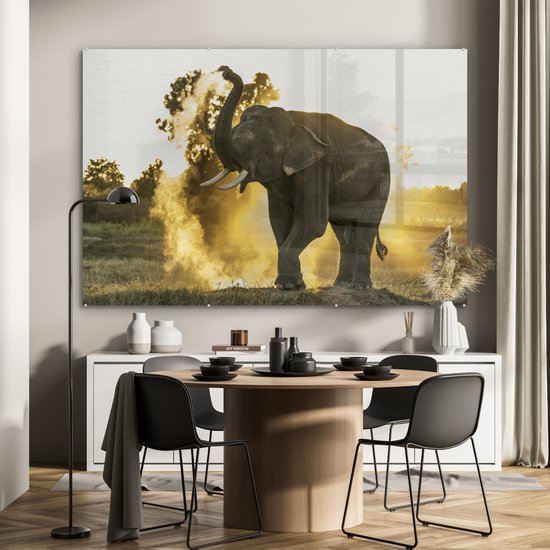 Peinture sur Verre - Éléphant - Soleil - Animaux - 180x120 cm - Peintures sur Verre Peintures - Photo sur Glas