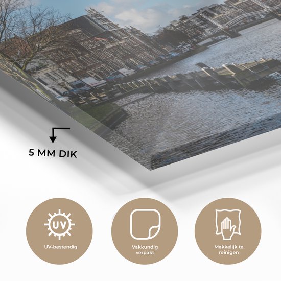 ® Glasschilderij 150x100 cm - Schilderij acrylglas - Brug - Haarlem - Centrum - Foto op glas - Muurdecoratie woonkamer - Wanddecoratie slaapkamer - Schilderijen