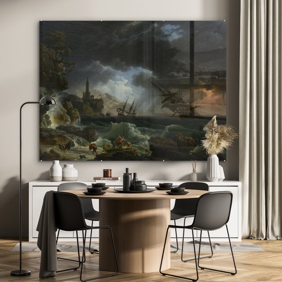 MuchoWow® Peinture sur Verre - Un naufrage dans une mer orageuse - Peinture de Claude Joseph Vernet - 160x120 cm - Peintures sur Verre Acrylique - Photo sur Glas