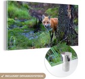 MuchoWow® Glasschilderij 160x80 cm - Schilderij acrylglas - Vos - Boom - Bosdier - Herfst - Foto op glas - Schilderijen