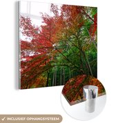 MuchoWow® Glasschilderij 90x90 cm - Schilderij acrylglas - Vele kleuren in het Bamboebos van Arashiyama Japan - Foto op glas - Schilderijen