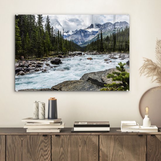 Rivière près d'une montagne au Canada Plexiglas 60x40 cm - Tirage photo sur Glas (décoration murale en plexiglas)