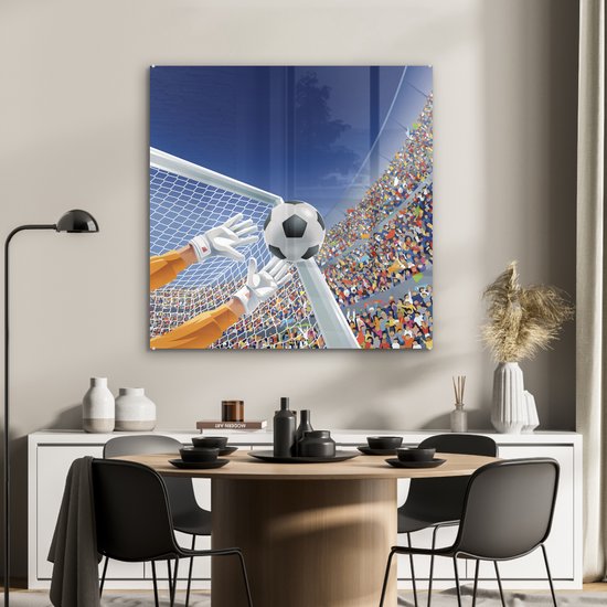 MuchoWow® Peinture sur verre - Une illustration d'un gardien de but arrêtant le football - Garçon - Filles - Enfant - 90x90 cm - Peintures sur verre acrylique - Photo sur Glas