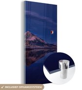 MuchoWow® Glasschilderij 40x80 cm - Schilderij acrylglas - Berg - Maan - Water - Foto op glas - Schilderijen