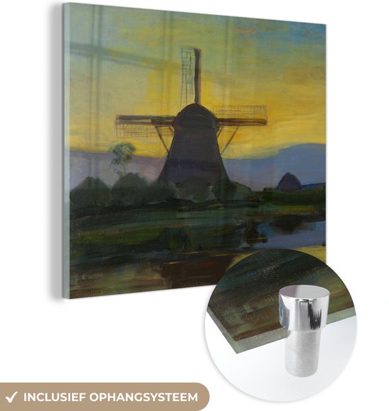 Glasschilderij - Oostzijdse molen - Piet Mondriaan - Acrylglas Schilderijen - Foto op Glas