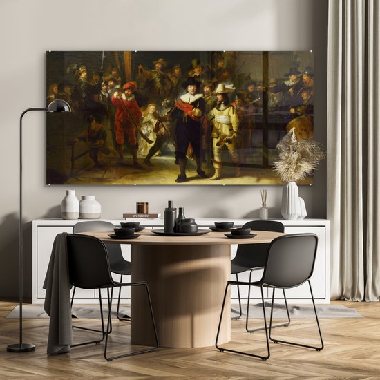 MuchoWow® Glasschilderij 160x80 cm - Schilderij acrylglas - De Nachtwacht - Rembrandt van Rijn - Foto op glas - Schilderijen