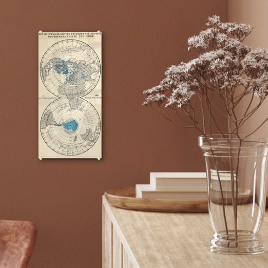 Peinture sur Verre - Glaciers sur Carte du Monde Vintage - 20x40 cm - Peintures sur Verre Peintures - Photo sur Glas