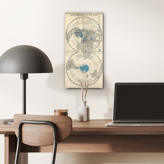 Peinture sur Verre - Glaciers sur Carte du Monde Vintage - 20x40 cm - Peintures sur Verre Peintures - Photo sur Glas